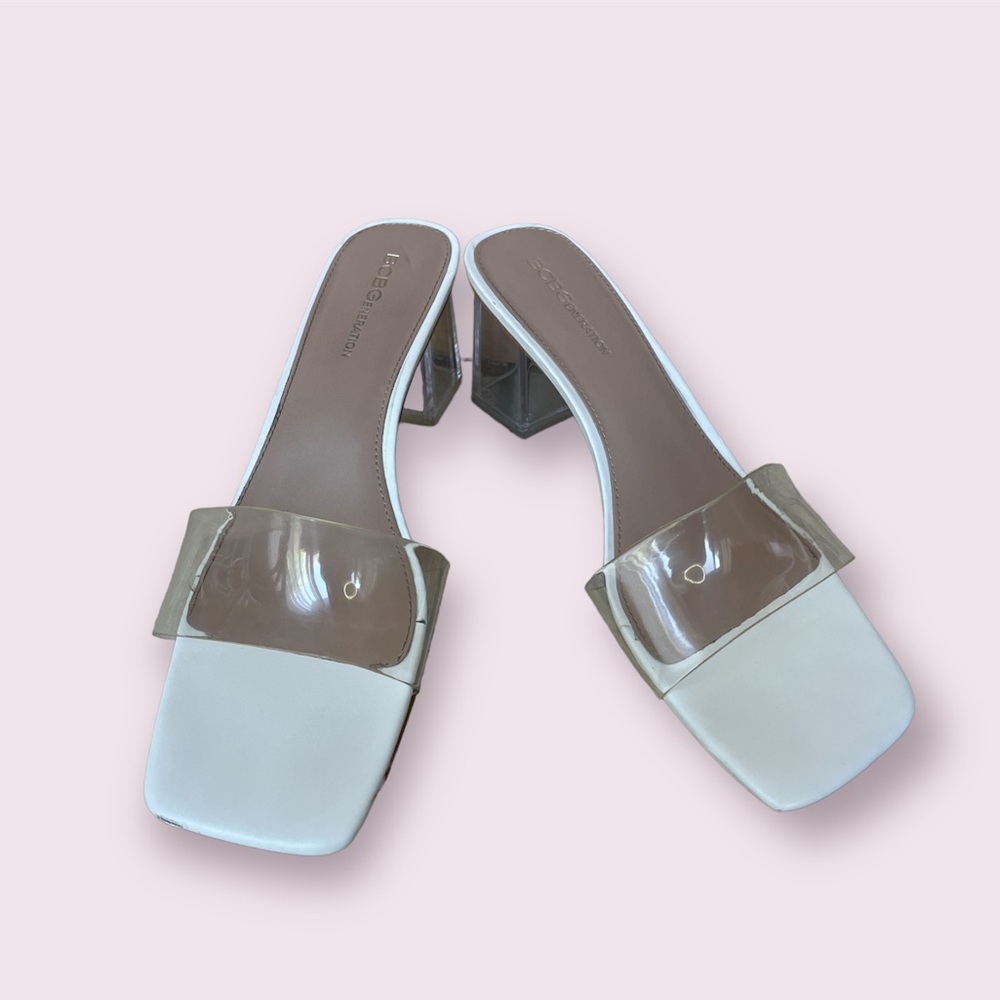 BCBGeneration | Luckee Clear Heel Sandals Size 9 White